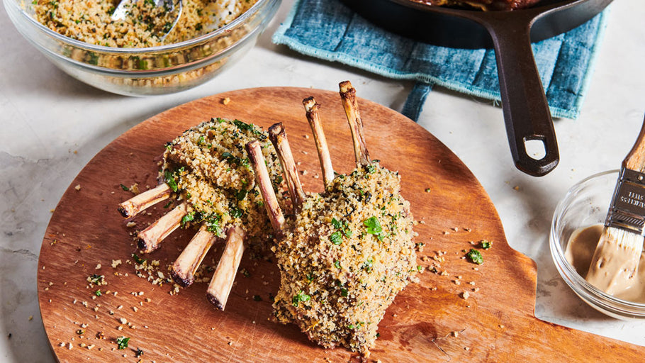 Cooked and Crusted  Cast Iron Racks of Lamb