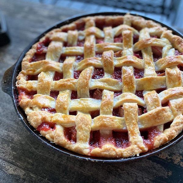 Strawberry Rhubarb Pie in a Cast Iron Skillet